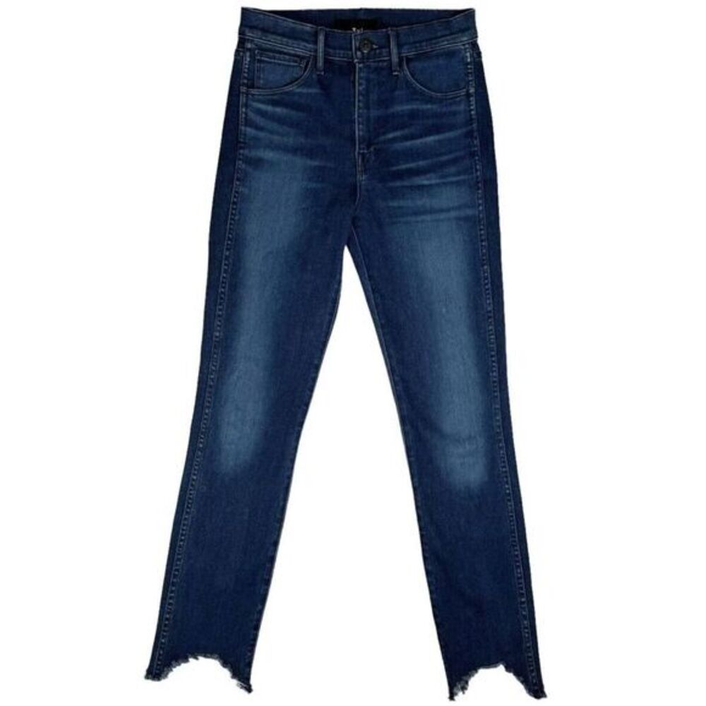 3x1 NYC High Rise Slim Straight Jeans Size 25 Ankle Crop Raw Jagged Hem Stretch
